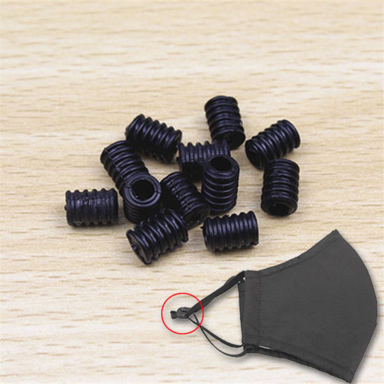 Image de Attache de Boucle pour Accessoire de Corde de Masque Réglable en Caoutchouc Noir Colonne 9mm x 6mm, 100 Pcs