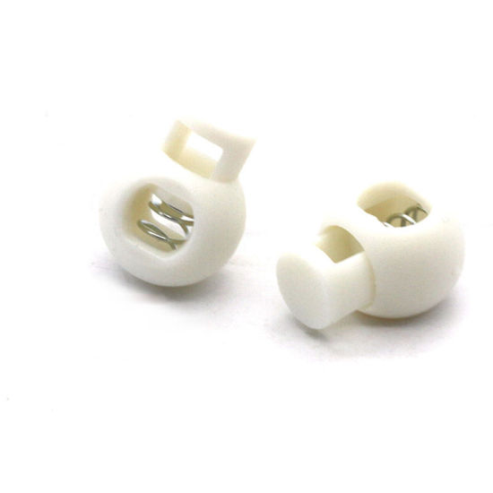 Image de Blanc - 22mm x 17mm 10 pcs Boule En Plastique Colorée Ronde Cordon De Verrouillage Printemps Arrêt Bascule Bouchon Clip Pour Sportswear Vêtements Chaussures Corde DIY Pièces D'artisanat