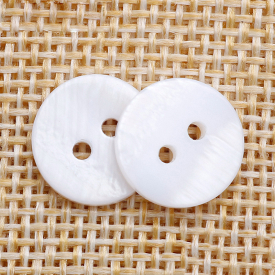 Image de Naturel Bouton de Couture en Coquille Deux Trous Rond Blanc 9mm Dia, 50 Pcs