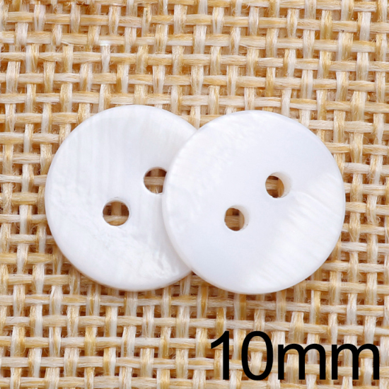 Image de Naturel Bouton de Couture en Coquille Deux Trous Rond Blanc 9mm Dia, 50 Pcs