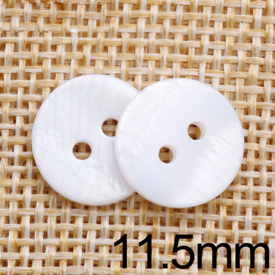 Image de Naturel Bouton de Couture en Coquille Deux Trous Rond Blanc 9mm Dia, 50 Pcs