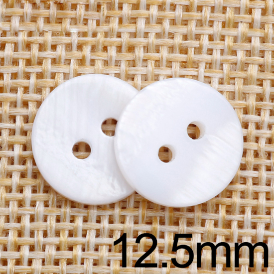 Image de Naturel Bouton de Couture en Coquille Deux Trous Rond Blanc 9mm Dia, 50 Pcs