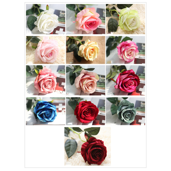 ミルク白色 - ローズブーケシルクフラワーアーティフィシャルフラワー薔薇造花バラ 手作り 全長51cm、1本 の画像
