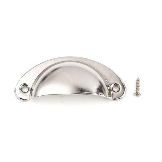 Image de Poignée pour Boîte Tiroir Porte tirage Meuble en Alliage de Fer Demi-Rond Argent Mat 8cm x 3.7cm , 1 Kit