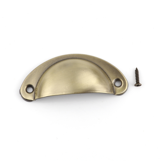 Image de Poignée pour Boîte Tiroir Porte tirage Meuble en Alliage de Fer Demi-Rond Bronze Antique Tréfilage 8cm x 3.7cm , 1 Kit