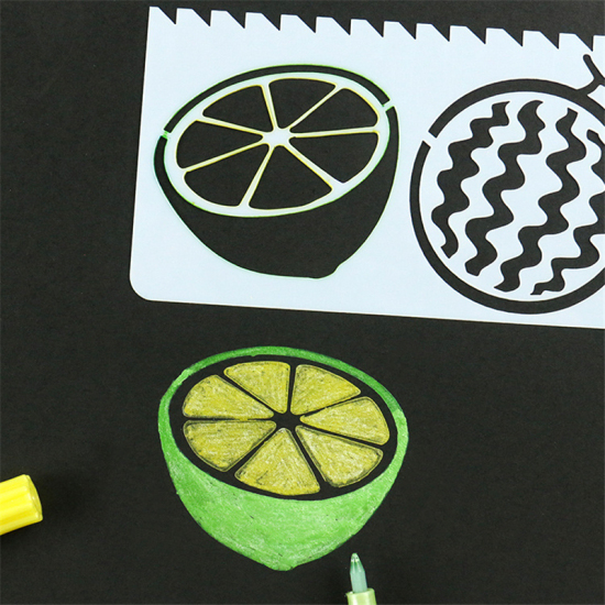 PET ステンシル図面テンプレート定規描画 長方形 花葉柄 白 17cm x 6cm、 1 セット ( 8 個/セット) の画像