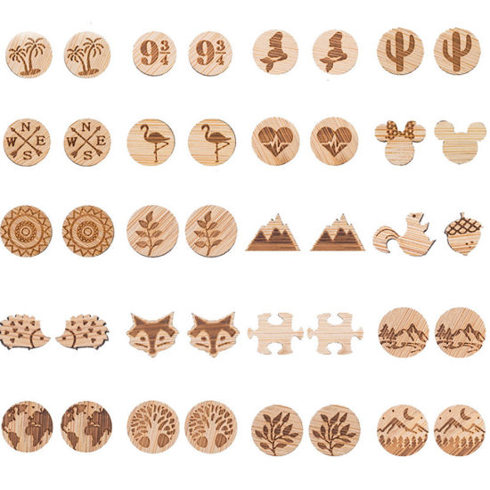 Picture of Stainless Steel Ear Post Stud Earrings Light Brown Round Coconut Palm Tree 12mm Dia., 1 Pair