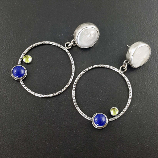 Image de Boucles d'Oreilles Pierres de Naissance Argent Vieilli Olivacé Annulaire août Imitation Péridot 47mm x 25mm, 1 Paire