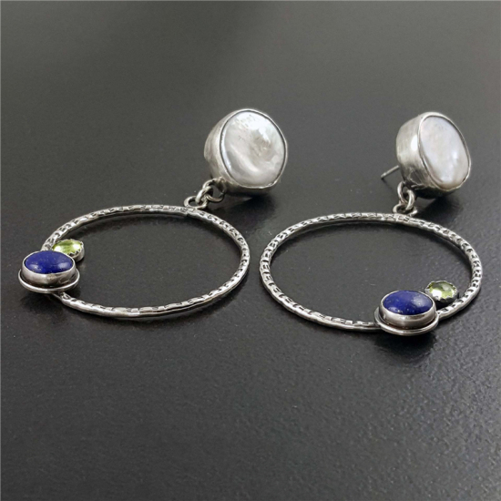 Image de Boucles d'Oreilles Pierres de Naissance Argent Vieilli Olivacé Annulaire août Imitation Péridot 47mm x 25mm, 1 Paire