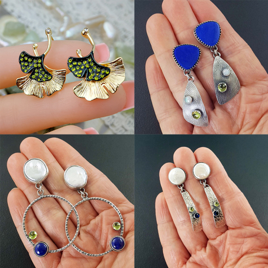 Image de Boucles d'Oreilles Pierres de Naissance Argent Vieilli Olivacé Annulaire août Imitation Péridot 47mm x 25mm, 1 Paire