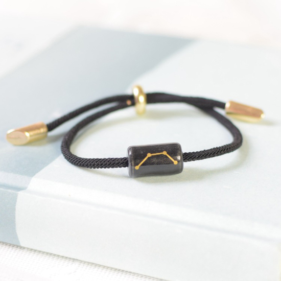 Ceramic Braided Bracelets Black Rectangle Scorpio Sign Of Zodiac Constellations Adjustable 20cm(7 7/8") long, 1 Piece の画像