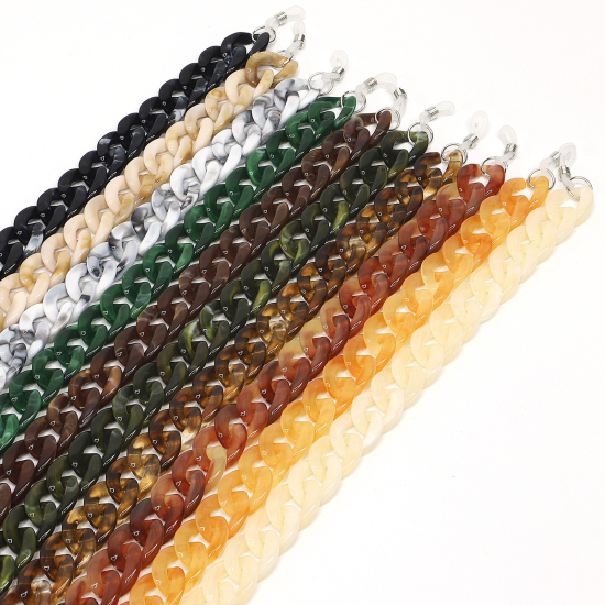 Image de Chaînes Lanière de Cou Collier Sangle pour Masque et Lunettes Chaîne Maille Cheval Accessoires en Acrylique Orange Antidérapant 70cm long, 1 Pièce