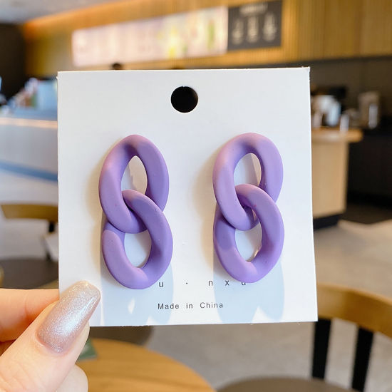 Ear Post Stud Earrings Purple Geometric 40mm x 20mm, 1 Pair の画像