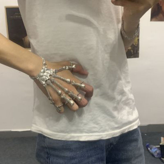 亜鉛合金 ハロウィン ブレスレット シルバートーン 手 調整可能 17cm 長さ、 1 本 の画像