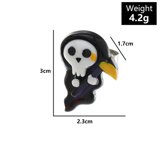樹脂 オープン リング 指輪 ハロウィン幽霊 黒 + 白 17mm (日本サイズ約13号)、 穴： 1 個 の画像