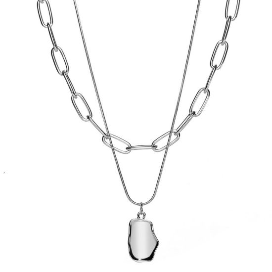 Image de Collier Multirang Argent Mat Géométrique 1 Pièce