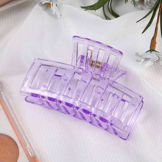 ABS ヘアクリップ 髪飾り　ヘアアクセサリー 紫 長方形 透かし 8.5cmx 5cm、 1 個 の画像