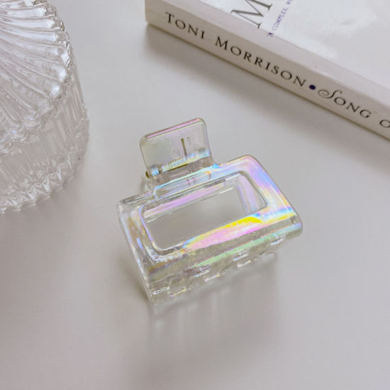 Image de Pinces à Cheveux en Plastique Clair AB couleur Rectangle 5cm x 4.8cm, 1 Pièce