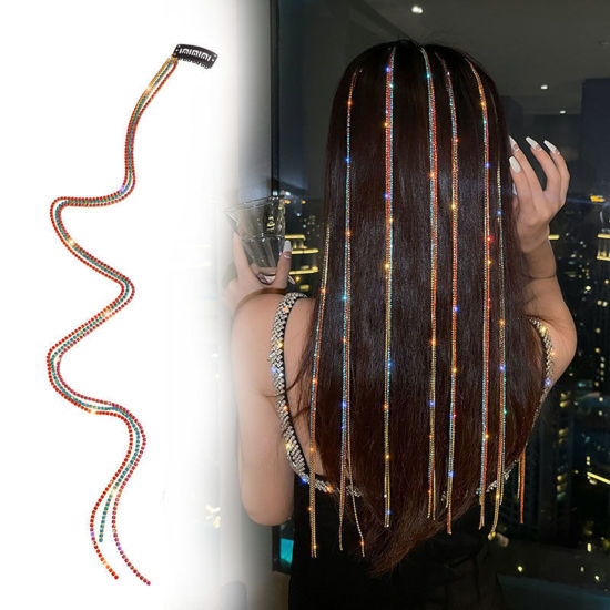 Image de Pinces à Cheveux en Alliage de Zinc Noir à Strass Coloré 50.5cm, 1 Kit