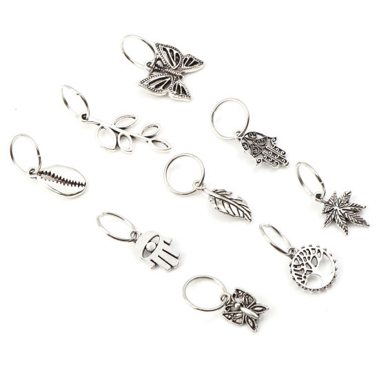 Imagen de Zamak Cuentas Dreadlock para Trenzar el Cabello Mariposa Concha Plata Antigua 4.5cm x 1.6cm - 2.7x1.4cm, 1 Juego ( 10 Unidades/Juego)