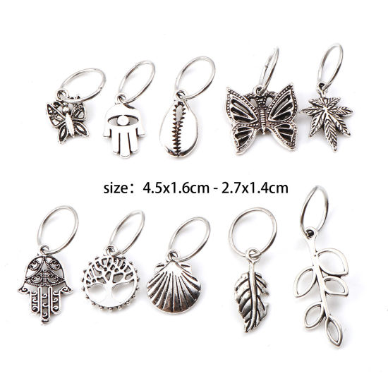 Imagen de Zamak Cuentas Dreadlock para Trenzar el Cabello Mariposa Concha Plata Antigua 4.5cm x 1.6cm - 2.7x1.4cm, 1 Juego ( 10 Unidades/Juego)