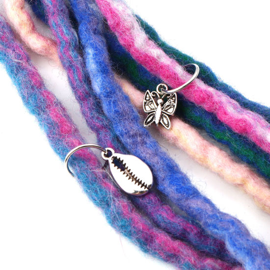 Imagen de Zamak Cuentas Dreadlock para Trenzar el Cabello Mariposa Concha Plata Antigua 4.5cm x 1.6cm - 2.7x1.4cm, 1 Juego ( 10 Unidades/Juego)