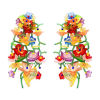 Picture of Resin & Plastic Ethnic Earrings Gold Plated Multicolor Tassel Flower 10cm x 3.5cm, 1 Pair