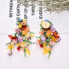 Picture of Resin & Plastic Ethnic Earrings Gold Plated Multicolor Tassel Flower 10cm x 3.5cm, 1 Pair