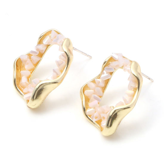 ドゥルージー ピアス イヤリング 金メッキ 不規則 サークルリング ABカラー ラインストーン 26mm x 22mm、 ワイヤーサイズ: （21号）、 2 個 の画像