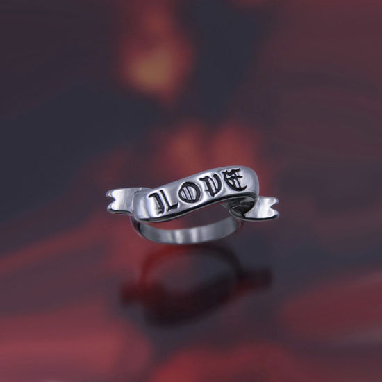 Image de Bagues Punk Gothique Non Ajustable Argent Vieilli Message " LOVE " 18.9mm (Taille d'US 9), 1 Pièce