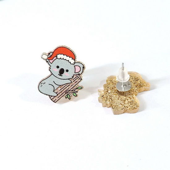 アクリル クリスマス イヤリング ピアス シルバートーン 多色 ナマケモノ 動物 2.1cm x 2cm、 1 ペア の画像