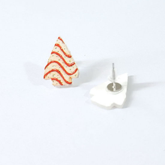アクリル クリスマス イヤリング ピアス シルバートーン 多色 クリスマスツリー 22mm x 16mm、 1 ペア の画像