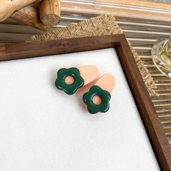 Image de Pinces à Cheveux Mignon en Acrylique Fleur Vert & Orange Clair 4.2cm x 2.5cm, 1 Kit ( 2 Pcs/Kit)
