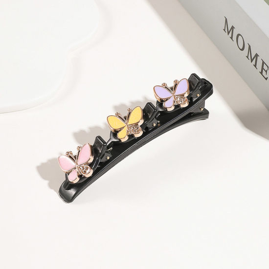 Image de Pinces à Cheveux en Résine Tressé Multicolore Papillon à Strass Transparent Émail 9.5cm x 3cm, 1 Pièce