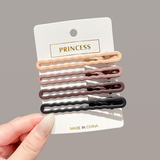 おしゃれ ヘアクリップ 波型 多色 8cmx 1cm、 1 セット （ 4個/セット) の画像