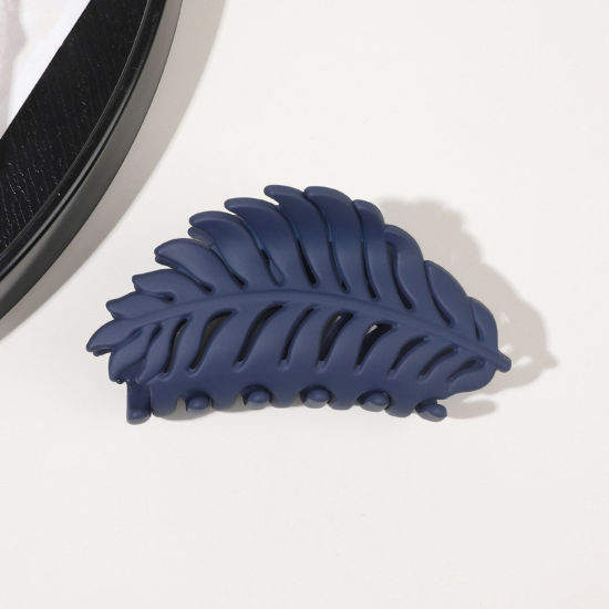 ABS おしゃれ ヘアクロークリップクランプ ネイビー 葉 つや消し 9.5cmx 4cm、 1 個 の画像