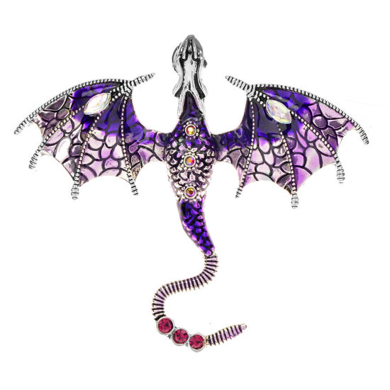 おしゃれ ブローチ ドラゴン 紫 エナメル 7cm x 6.1cm、 1 個 の画像