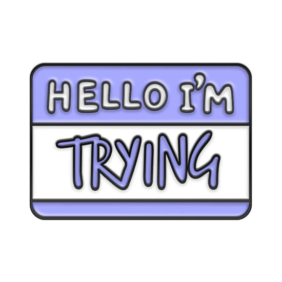 1 個 インスタイル ins風 ブローチ 長方形 文字 " Hello I'm Trying " 白+紫 エナメル 3cm x 2.1cm、 の画像