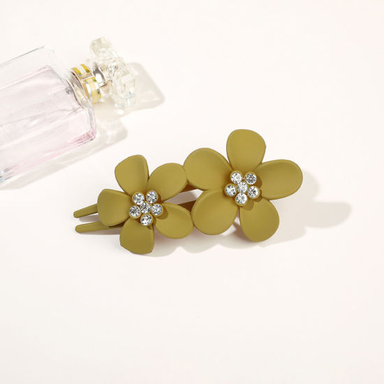 Image de Pince Griffe à Cheveux en Résine Élégant Gingembre Fleur à Strass Transparent 11cm x 6cm, 1 Pièce