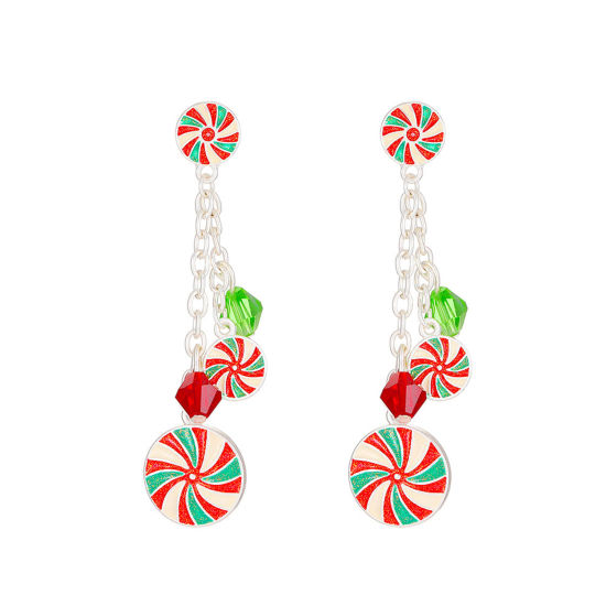 クリスマス イヤリングピアス シルバー タッセル 螺旋 6.3cm、 1 ペア の画像