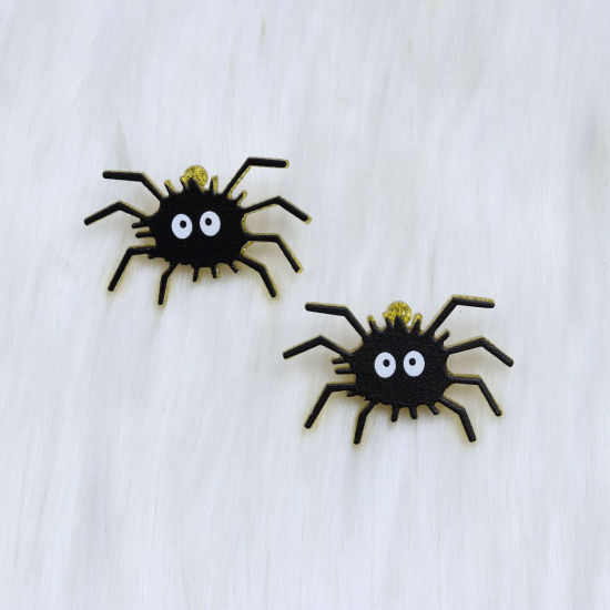 アクリル 可愛い かわいい キュート イヤリングピアス 黒 + 金色 ハロウィン 蜘蛛 きらめき 2.5cm、 1 ペア の画像