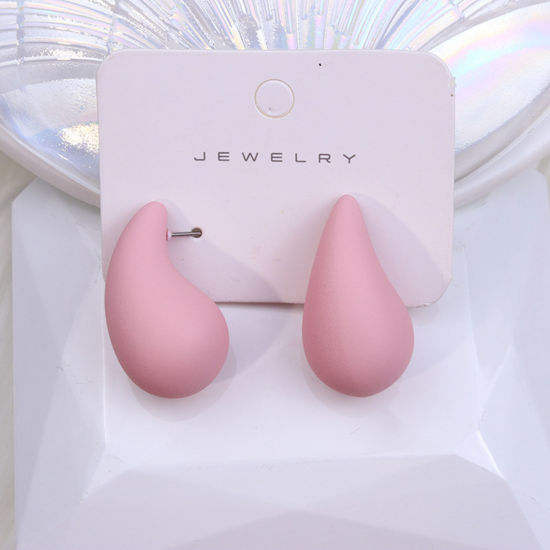 アクリル シンプル イヤリング ピンク 滴 ドロップ ペインティング 3cm x 1.9cm、 1 ペア の画像