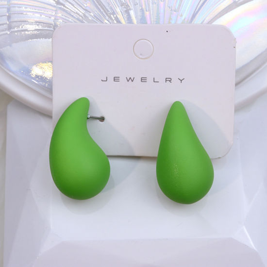 アクリル シンプル イヤリング 緑 滴 ドロップ ペインティング 3cm x 1.9cm、 1 ペア の画像