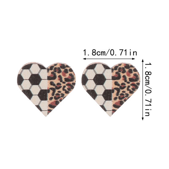 1 ペア ウッド スポーツ イヤリング 多色 ハート サッカー 1.8cm x 1.8cm の画像