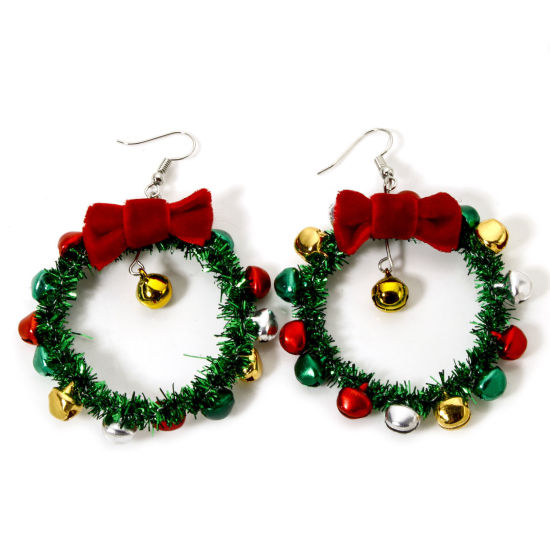 Image de 1 Paire Boucles d'Oreilles en Alliage de Zinc Argent Mat Couronne de Noël 3D 7.8cm x 5.4cm, Epaisseur de Fil: (21 gauge)