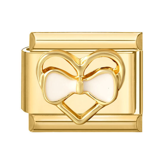 Picture of 1 Piece 304 Stainless Steel Valentine's Day Italian Charm Links For DIY Modular Bracelet Watch Jewelry Making Wholesale Gold Plated Rectangle Heart 10mm x 9mm