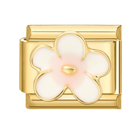 Image de 1 Pièce Maillons de Charme Italiens pour la Fabrication de Bijoux de Montres-Bracelets Modulables à Faire Soi-Même En Gros Exquis en 304 Acier Inoxydable Doré Rectangle Fleurs 10mm x 9mm