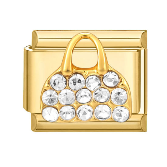 Image de 1 Pièce Maillons de Charme Italiens pour la Fabrication de Bijoux de Montres-Bracelets Modulables à Faire Soi-Même En Gros Exquis en 304 Acier Inoxydable Doré Rectangle Sac à main 10mm x 9mm
