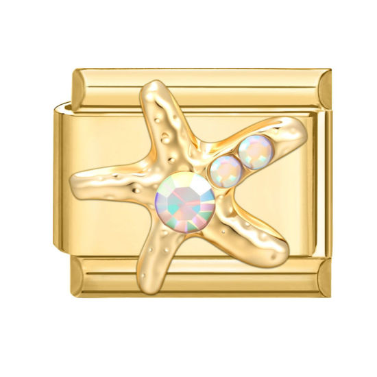 Image de 1 Pièce Maillons de Charme Italiens pour la Fabrication de Bijoux de Montres-Bracelets Modulables à Faire Soi-Même En Gros Exquis en 304 Acier Inoxydable Doré Rectangle Etoile de Mer 10mm x 9mm