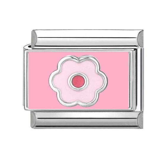 Image de 1 Pièce Bracelet à Maillons Breloques Italiens Accessories de Fabrication de Bracelets Bijoux DIY Exquis en 304 Acier Inoxydable Argent Mat Rose Rectangle Fleurs 10mm x 9mm